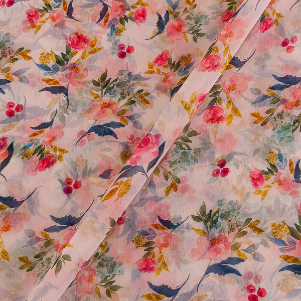Silver Chiffon Pale Pink Colour Digital Floral Print Poly Fabric Online 2290AF1
