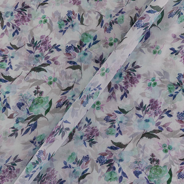 Silver Chiffon White Colour Digital Floral Print Poly Fabric cut of 0.50 Meter