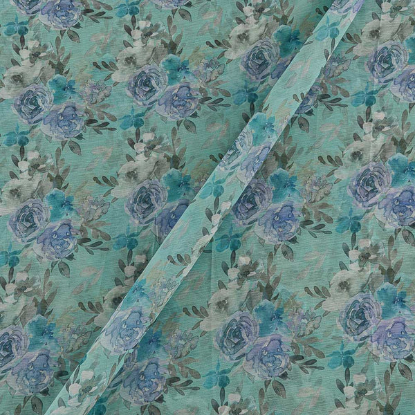 Silver Chiffon Aqua Marine Colour Digital Floral Print Poly Fabric