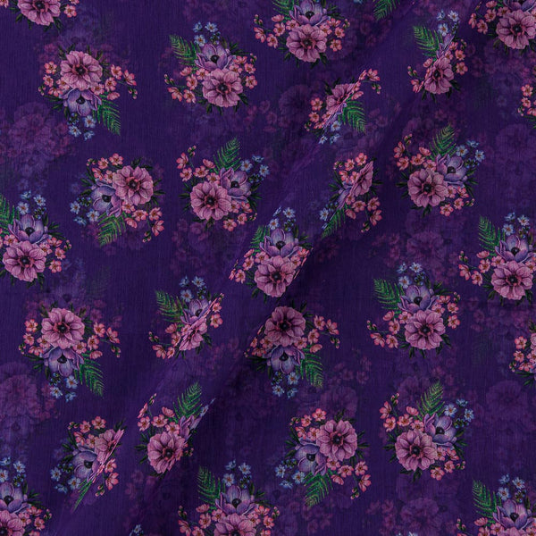 Silver Chiffon Dark Purple Colour Digital Floral Print Poly Fabric Online 2290EQ