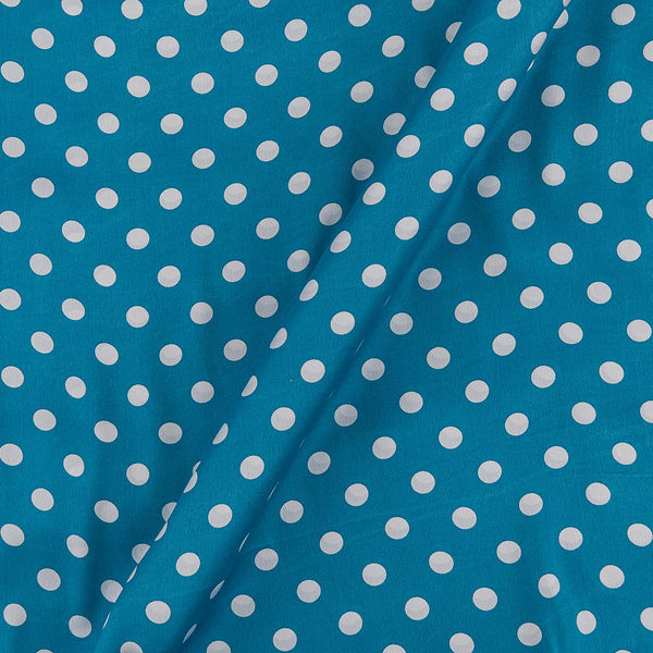 Satin Feel Aqua Blue Colour Polka Print Fancy Fabric