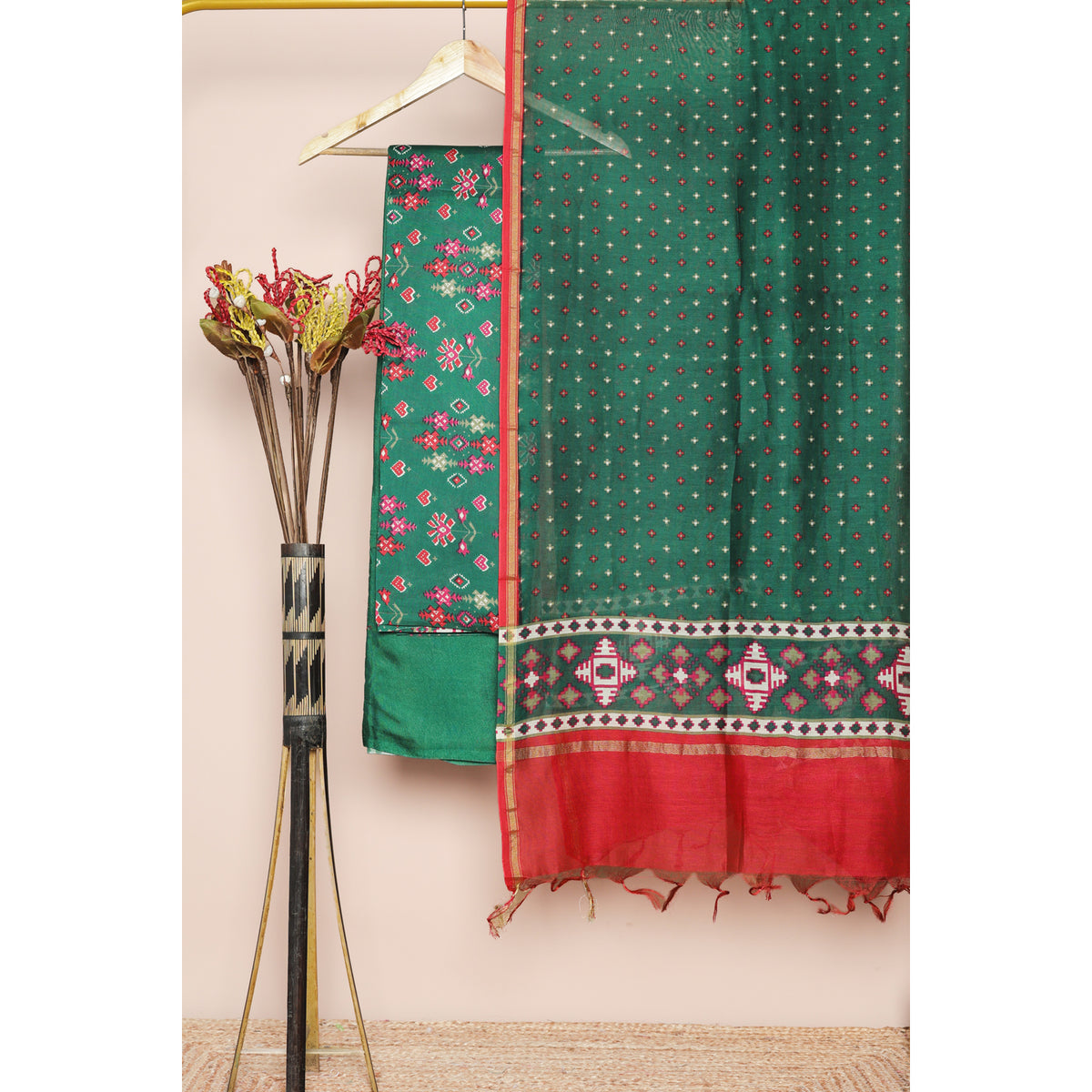 PURE MUL CHANDERI PRINTED SUIT SET
