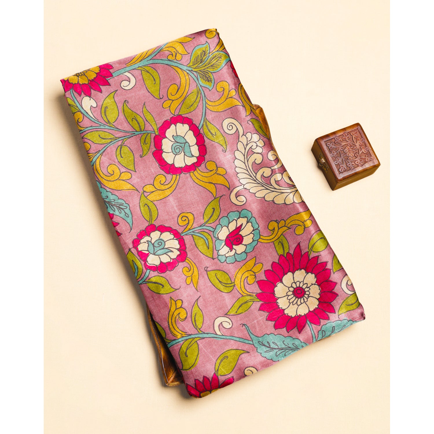 PURE GAJJI SILK KALAMKARI PRINTED FABRIC
