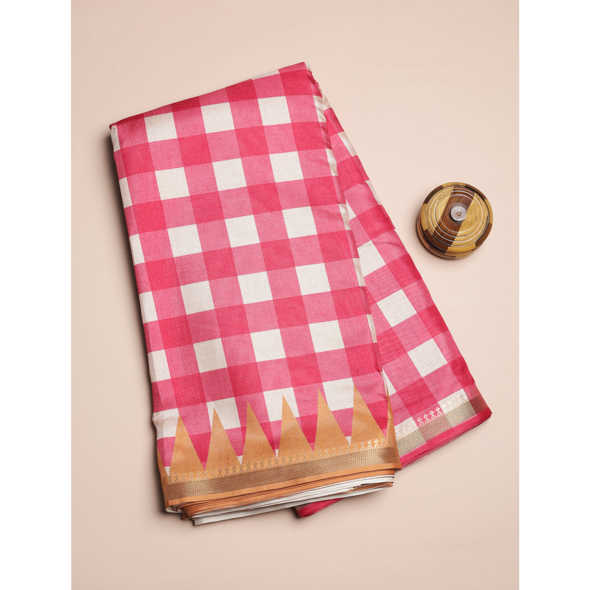 SEMI TUSSAR TEMPLE BORDER FABRIC