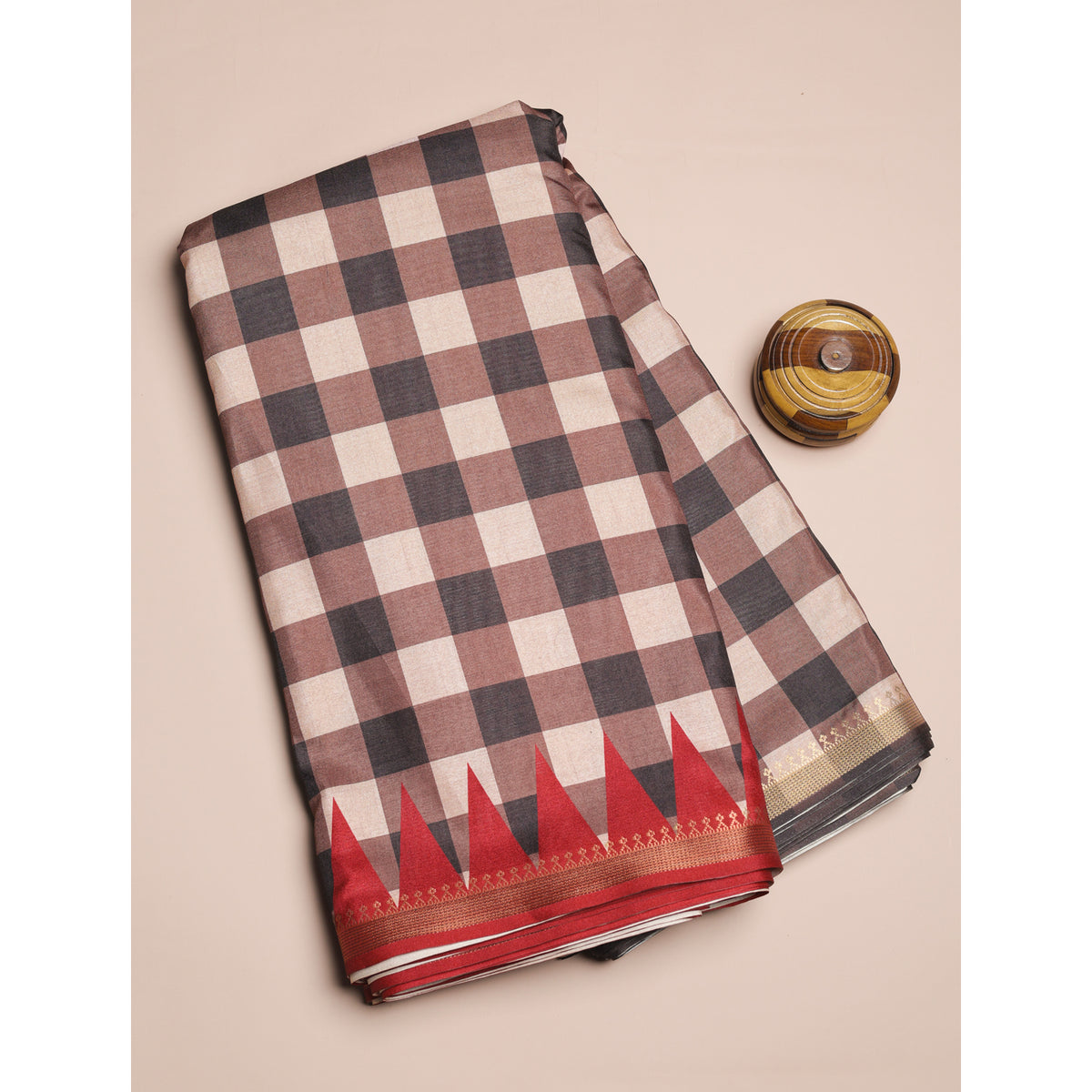 SEMI TUSSAR TEMPLE BORDER FABRIC