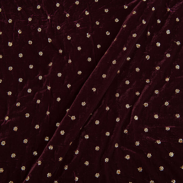 Velvet Plum Colour Tikki Embroidered 43 Inches Width Fabric