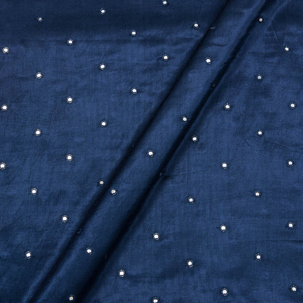 Mashru Gaji Teal Blue Colour Artificial Mirror Embroidered 45 Inches Width Fabric