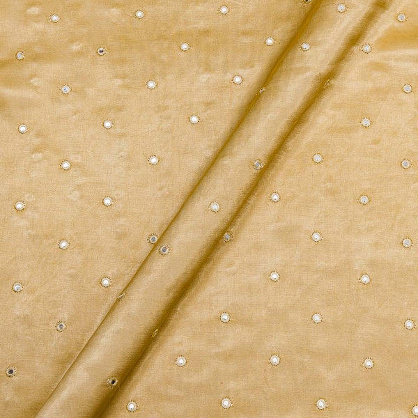 Mashru Gaji Beige Gold Colour Artificial Mirror Embroidered 46 Inches Width Fabric
