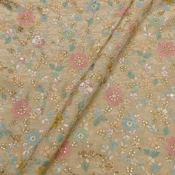 Beige Colour Multi Thread and Sequence Embroidered 46 Inches Width Tissue Fabric
