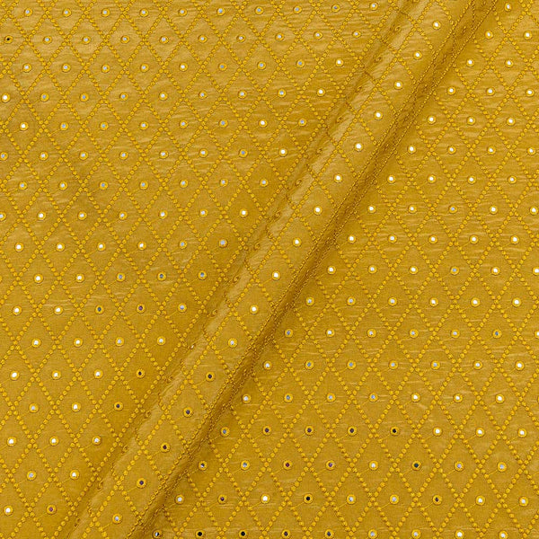 Mustard Yellow Colour Artificial Mirror Embroidered 45 Inches Width Tissue Fabric