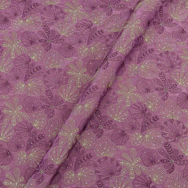 Lilac Colour Gold Thread and Tikki Embroidered 45 Inches Width Tissue Fabric