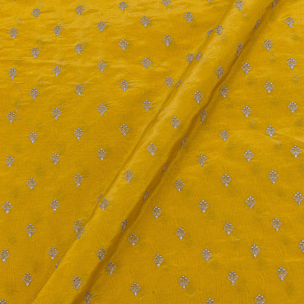 Mustard Yellow Colour Thread and Tikki Embroidered 46 Inches Width Tissue Fabric
