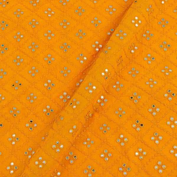 Buy Georgette Golden Orange Colour Artificial Mirror Embroidered Fabric 3042G Online