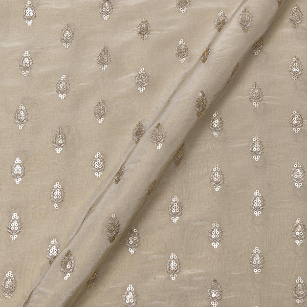 Beige Colour Tikki and Thread Embroidered 46 Inches Width Tissue Fabric