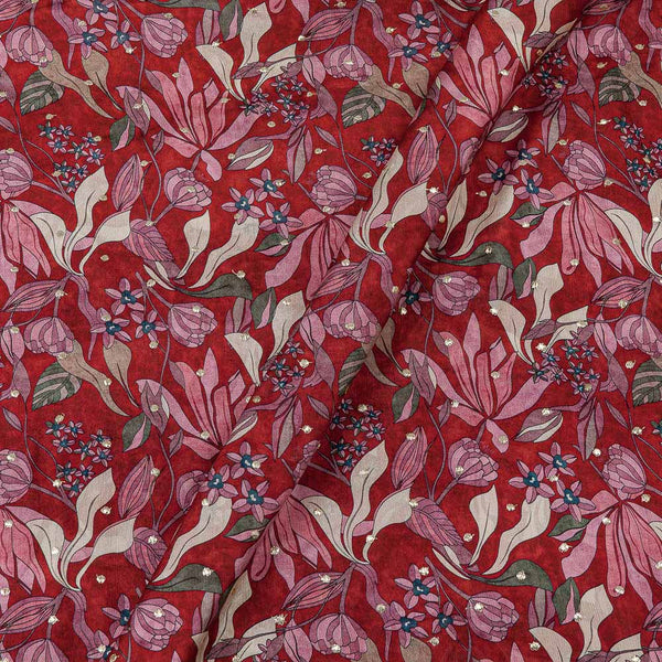 Buy Chinon Chiffon Cherry Red Colour Gold Badla Embroidered Fabric Online 3045AB