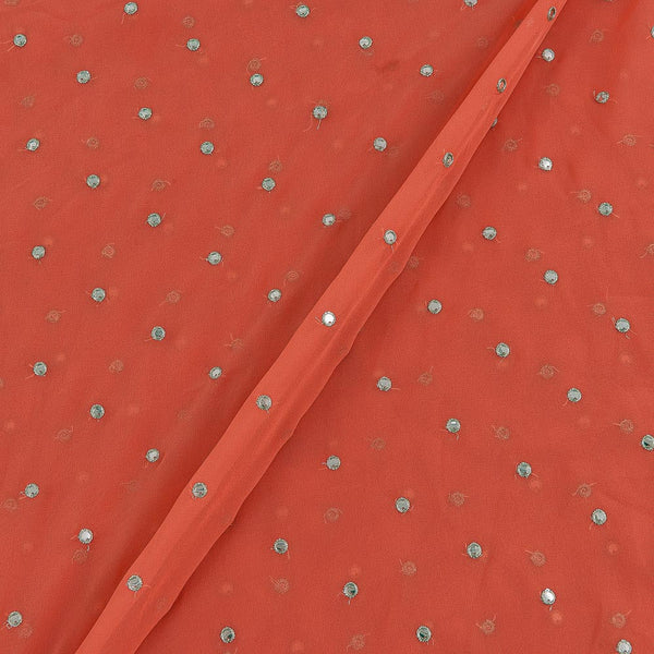Buy Georgette Peach Orange Colour Artificial Mirror Embroidered Fabric Online 3085A