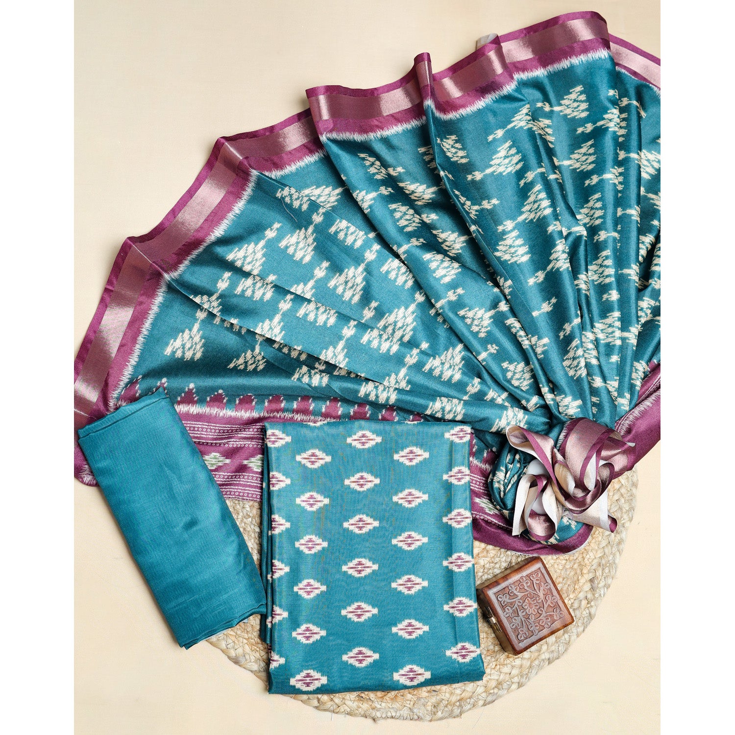SEMI TUSSAR IKAT SUIT SET