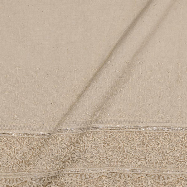 Cotton Dyeable Off White Colour Thread Embroidered on Daman Border 51 Inches Width Fabric