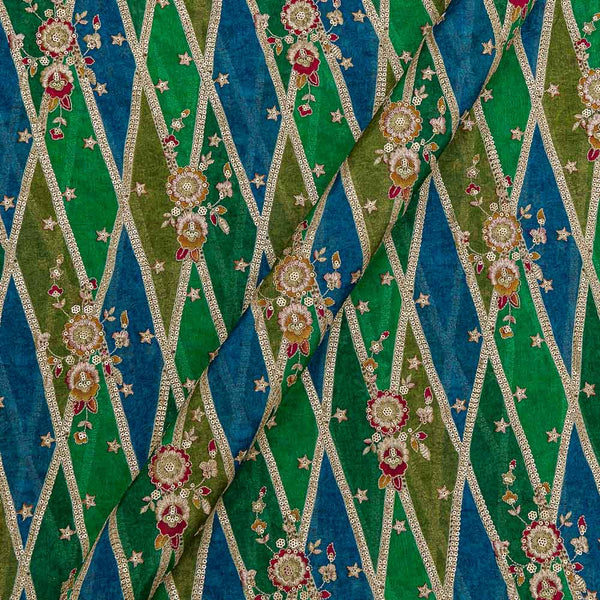 Sequins Embroidered with Print on Green Colour 45 Inches Width Viscose Chinon Fabric