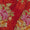 Gold Thread Embroidered with Print on Poppy Red Colour Viscose Chinon Fabric