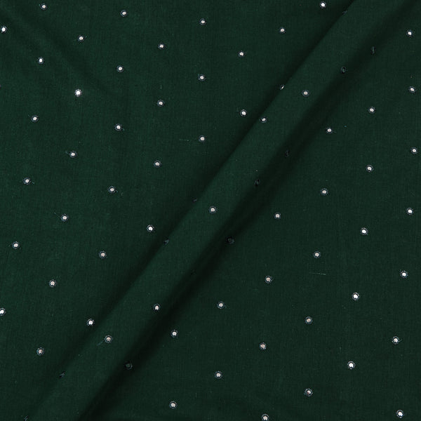 Cotton Dark Green X Black Cross Tone Artificial Mirror Work Embroidered Fabric Online 3105A4
