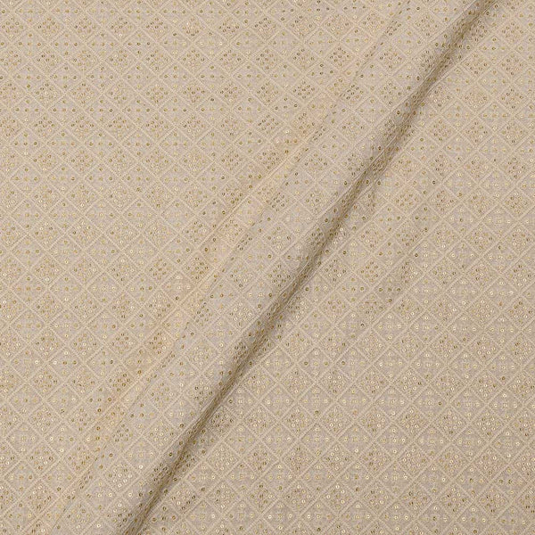 Off White Colour Dyeable Thread & Tikki Embroidered 42 Inches Width Viscose Georgette Fabric