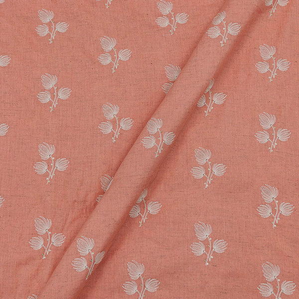 Linen Feel Peach Pink Colour Floral Thread Embroidered 43 Inches Width Fancy Fabric