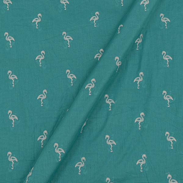 Buy Machine Thread Embroidered  On Aqua Marine Colour Cotton Mul Fabric Online 3161E2