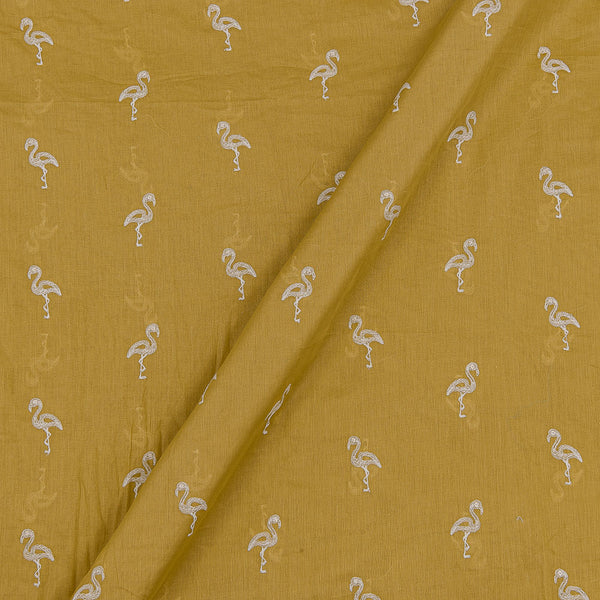 Buy Machine Thread Embroidered  On Olive Colour Cotton Mul Fabric Online 3161E3