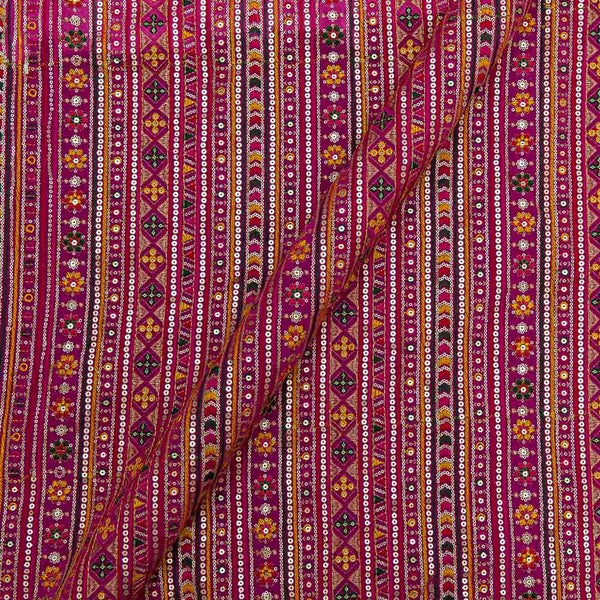 Georgette Rani Pink Colour Multi Thread & Tikki Embroidered 43 Inches Width Fabric Cut of 0.75 Meter