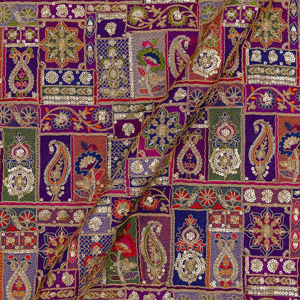 Violet Colour Multi Thread & Tikki Embroidered Viscose Georgette 43 Inches Width Fabric
