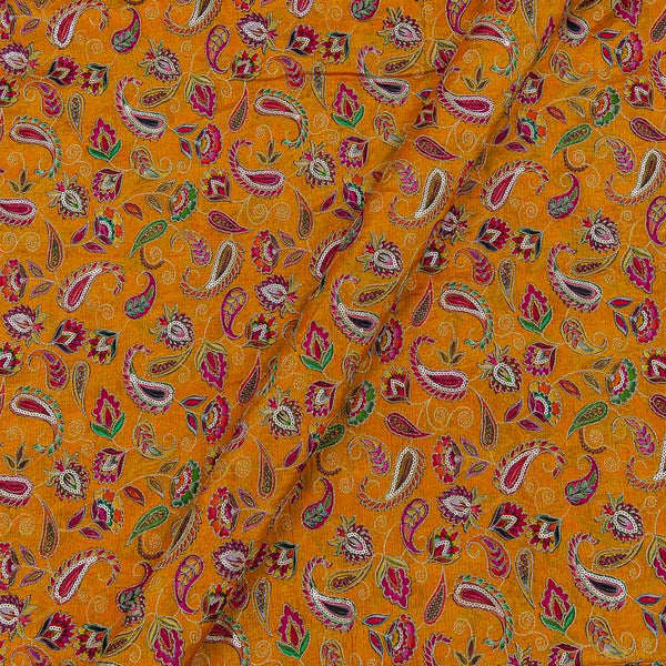 Chinon Chiffon Fanta Orange Colour Paisley Print with Gold Thread Embroidered 40 Inches Width Fabric