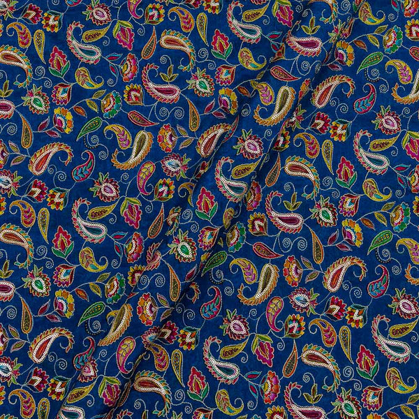 Chinon Chiffon Teal Blue Colour Paisley Print with Gold Thread Embroidered 41 Inches Width Fabric