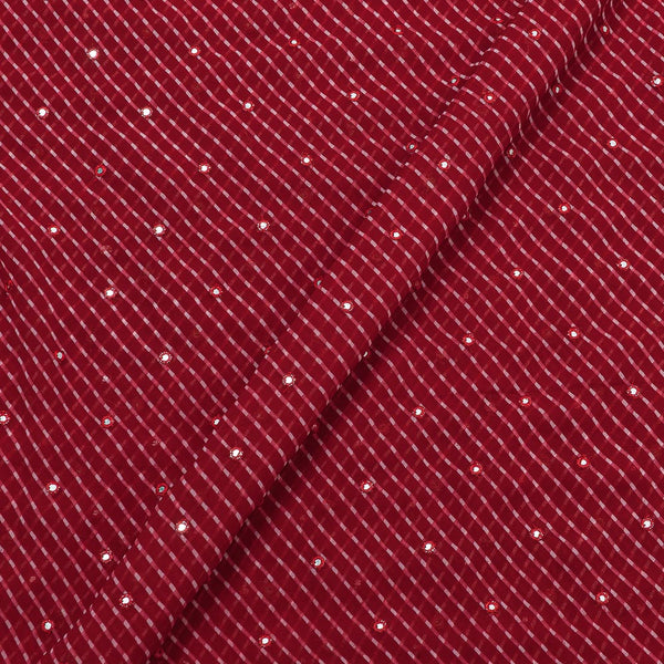 Georgette Crimson Red Colour Mothda Pattern Leheriya Print with Artificial Mirror Embroidered 45 Inches Width Fabric