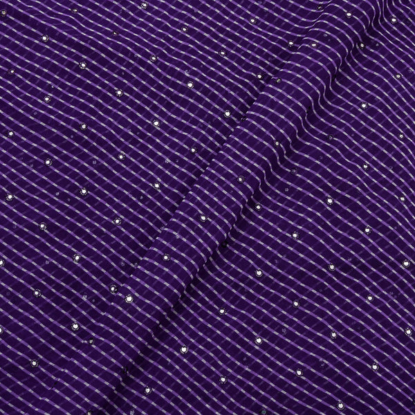 Georgette Deep Purple Colour Mothda Pattern Leheriya Print with Artificial Mirror Embroidered Fabric
