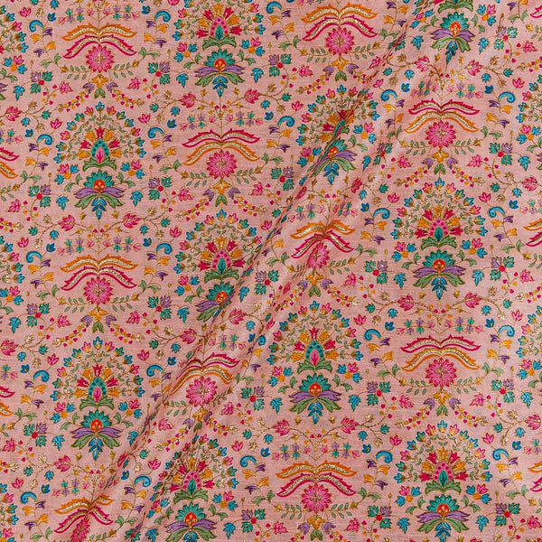 Buy Dupion Silk Feel Pink Colour Gold Thread Embroidered Fabric Online 3217K