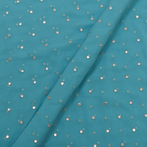 Georgette Aqua Colour Artificial Mirror Embroidered Fabric Online 3239AB