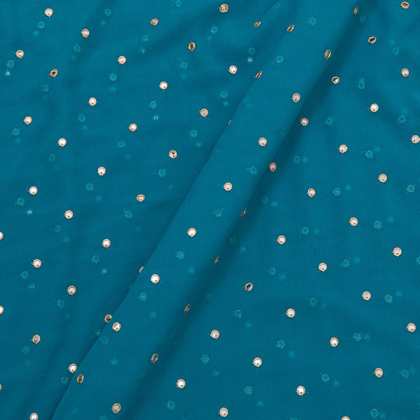 Georgette Ocean Blue Colour Artificial Mirror Embroidered Fabric Online 3239AO