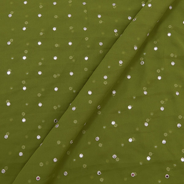 Georgette Olive Green Colour Artificial Mirror Embroidered Fabric Online 3239AR