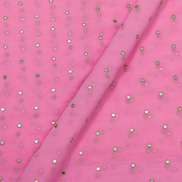 Georgette Pink Colour Artificial Mirror Embroidered Fabric Online 3239E