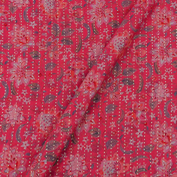 Georgette Candy Pink Colour Gold Foil with Floral Print Fabric Online 3266C1