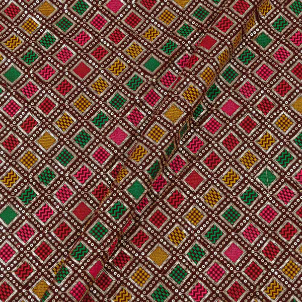 Velvet Maroon Colour Gold Tikki and Multi Thread Embroidered Fabric