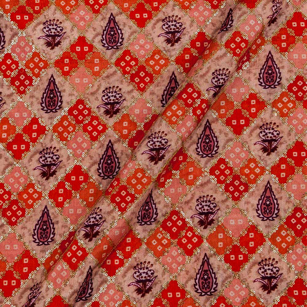 Chinnon Chiffon Orange & Beige Colour Sequense Embroidered With Bandhani Print Fabric Online 3279E