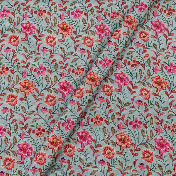 Chinon Chiffon Mint Colour Floral Jaal Print with Thread Embroidered Fabric Online 3279J1