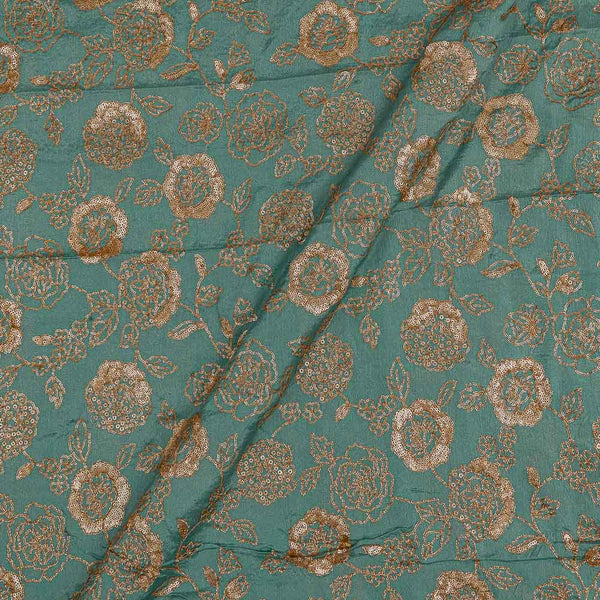 Chinnon Chiffon Aqua Colour Gold Sequense Embroidered Fabric Online 3280G