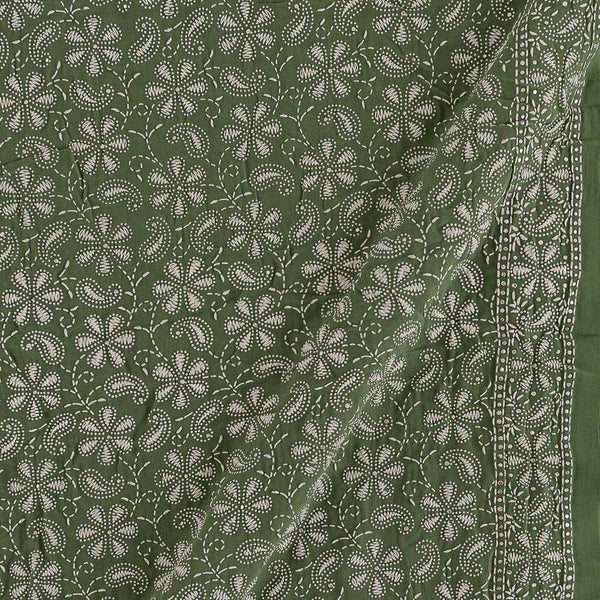 Buy Georgette Laurel Green Colour Paisley Jaal Rubber Print Poly Fabric 3307AG Online