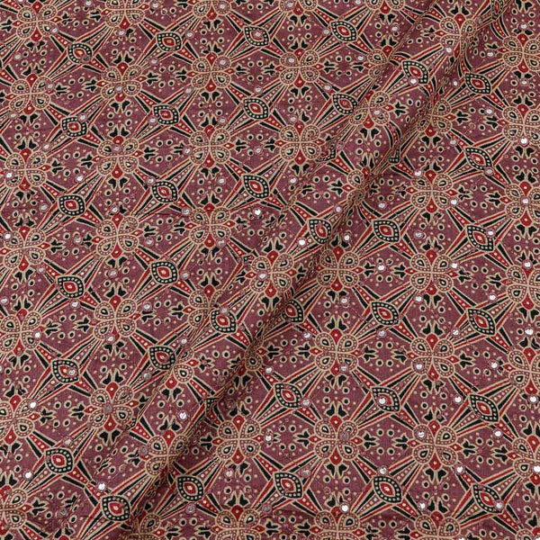 Buy Cotton Dusty Purple Colour Artificial Mirror Embroidered With Ajrakh Print  Fabric Online 3312C3