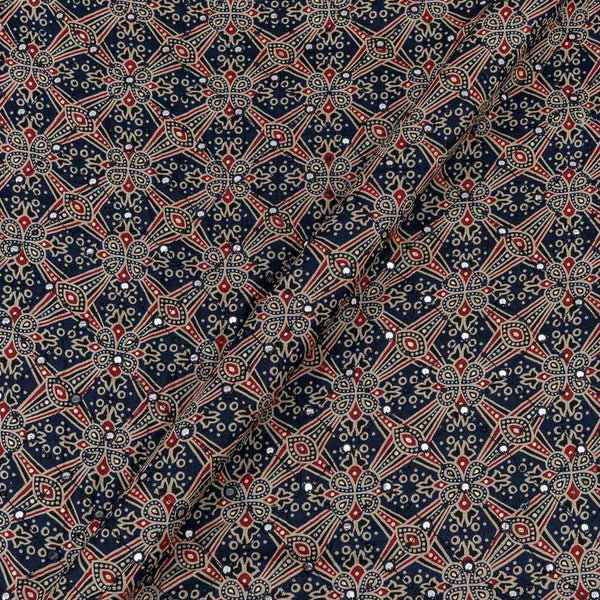 Buy Cotton Midnight Blue Colour Artificial Mirror Embroidered With Ajrakh Print  Fabric Online 3312C5