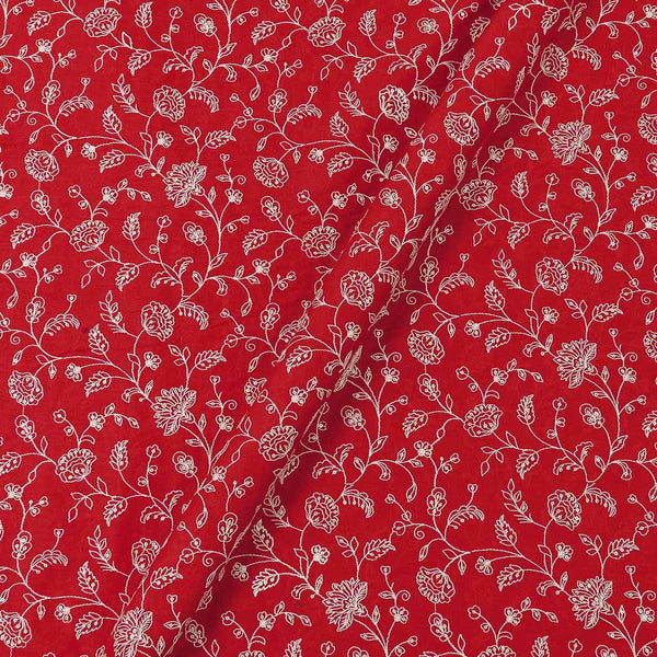 Cotton Poppy Red Colour Golden Thread and Tikki Embroidered Fabric Online 3312D1