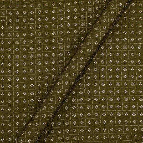 Silk Feel Tikki Embroidered Mehendi Green Colour 42 Inches Width Fabric